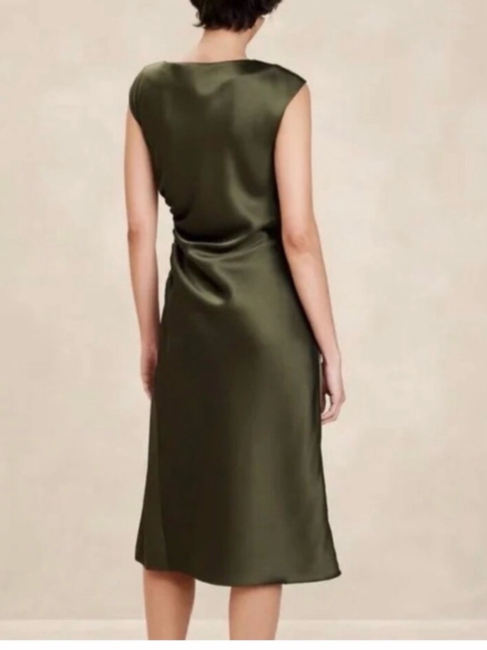 Banana Republic Satin Slip Midi Dress in Olive